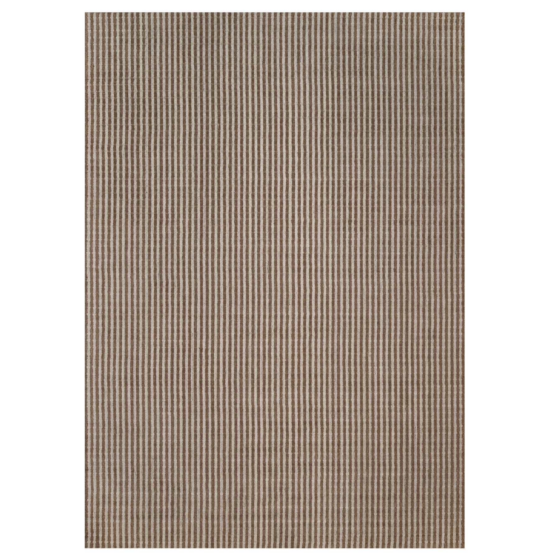 Tan and Chocolate Brown, Vertical Stripes Design with Salt and Pepper Effect, Hand Loomed, Undyed Natural Wool, XL, Oversized, Oriental Rug